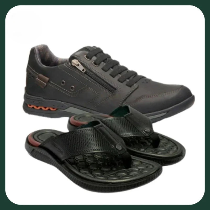 [¡PAGÁ 1, LLEVÁ 2!] Kit de Zapatillas Urbanas Ortopédicas de Hombre en Cuero Genuino + REGALO: Sandalia Masajeadora