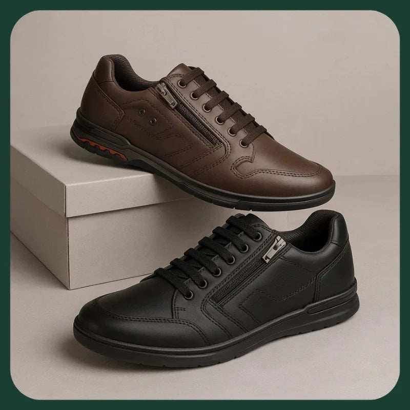 [¡PAGÁ 1, LLEVÁ 2!] Kit de Zapatillas Urbanas Ortopédicas de Hombre en Cuero Genuino + REGALO: Sandalia Masajeadora